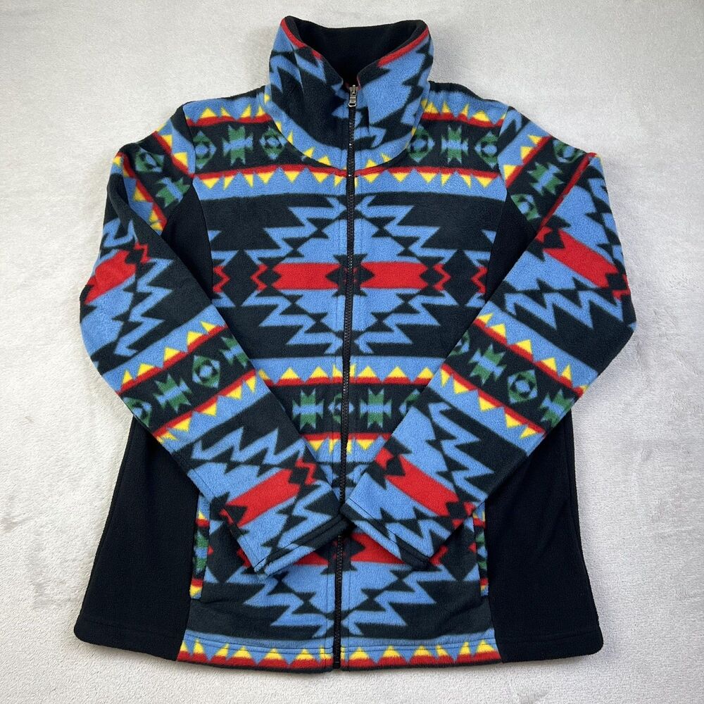 Aztec Fleece Jacket Womens Large Sport Western Tribal Chaps Zip Up Soft Fleece